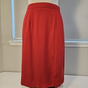 Vtg 90s David Benjamin Red Pencil Skirt With Slit, Sz 8, Knee Length, USA Made